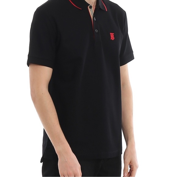 Burberry Men's Black Polo Shirt with Red Accents - Picture 1 of 2
